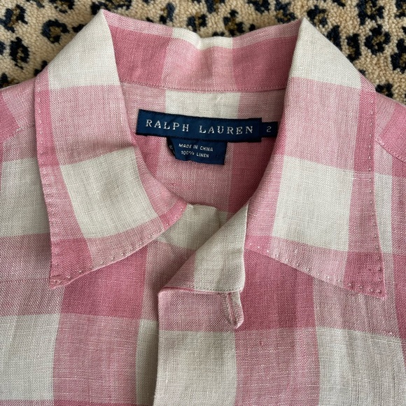 Ralph Lauren Linen Gingham Button Down Shirt Size 2 - Picture 6 of 10